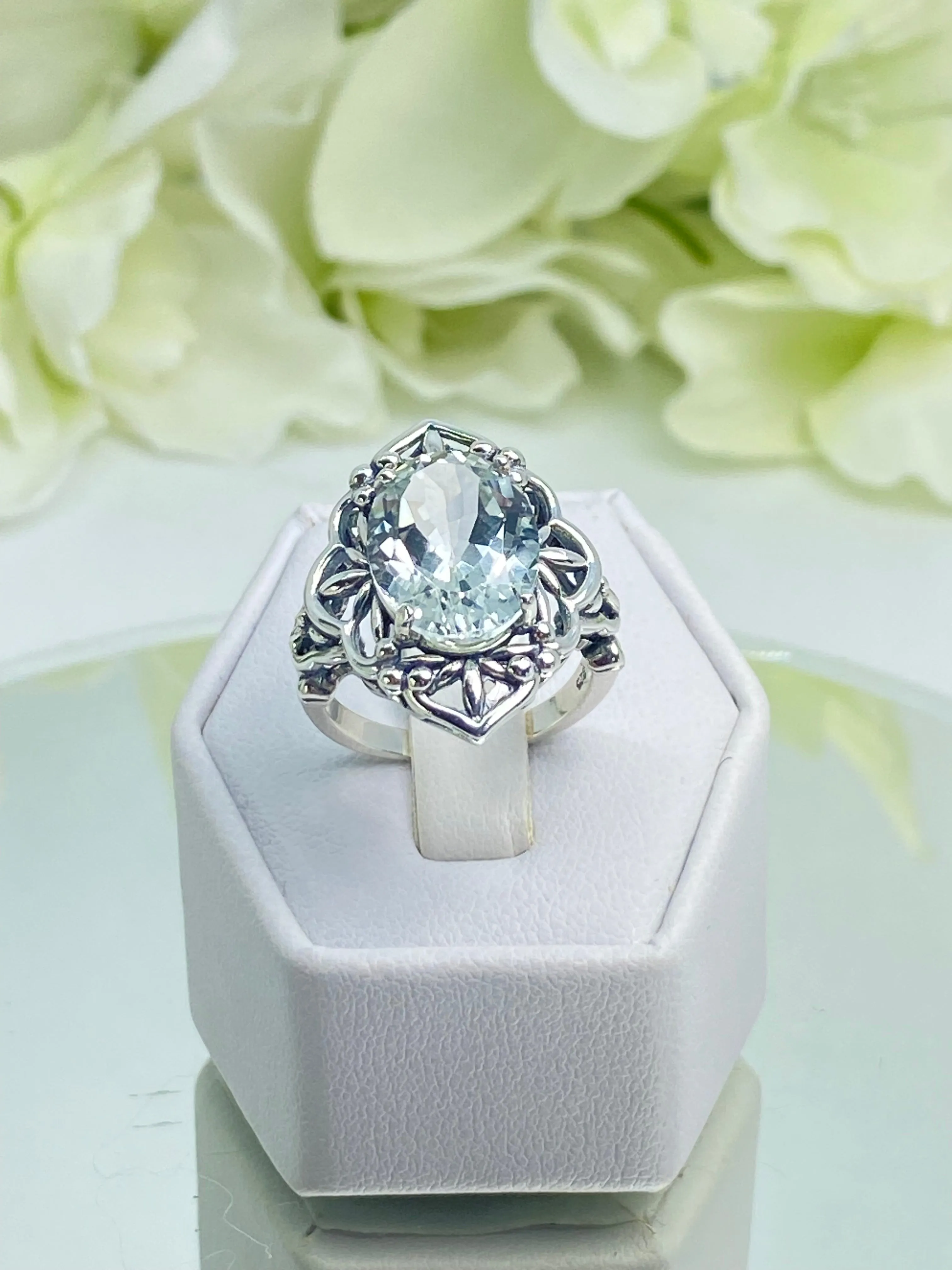 Natural White Topaz Ring, Size 6, Gothic Filigree Ring - Vintage Style Ring D98 - Ready to Ship