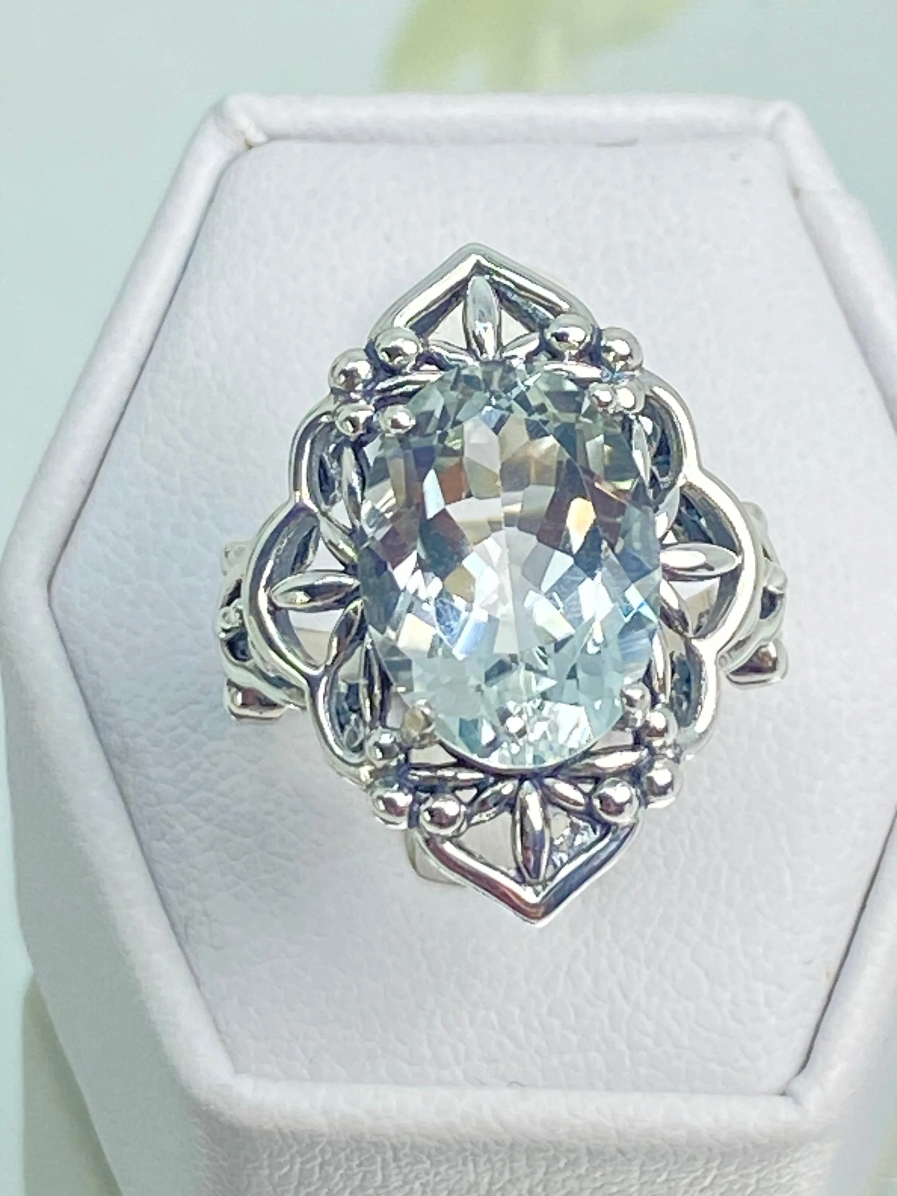 Natural White Topaz Ring, Size 6, Gothic Filigree Ring - Vintage Style Ring D98 - Ready to Ship