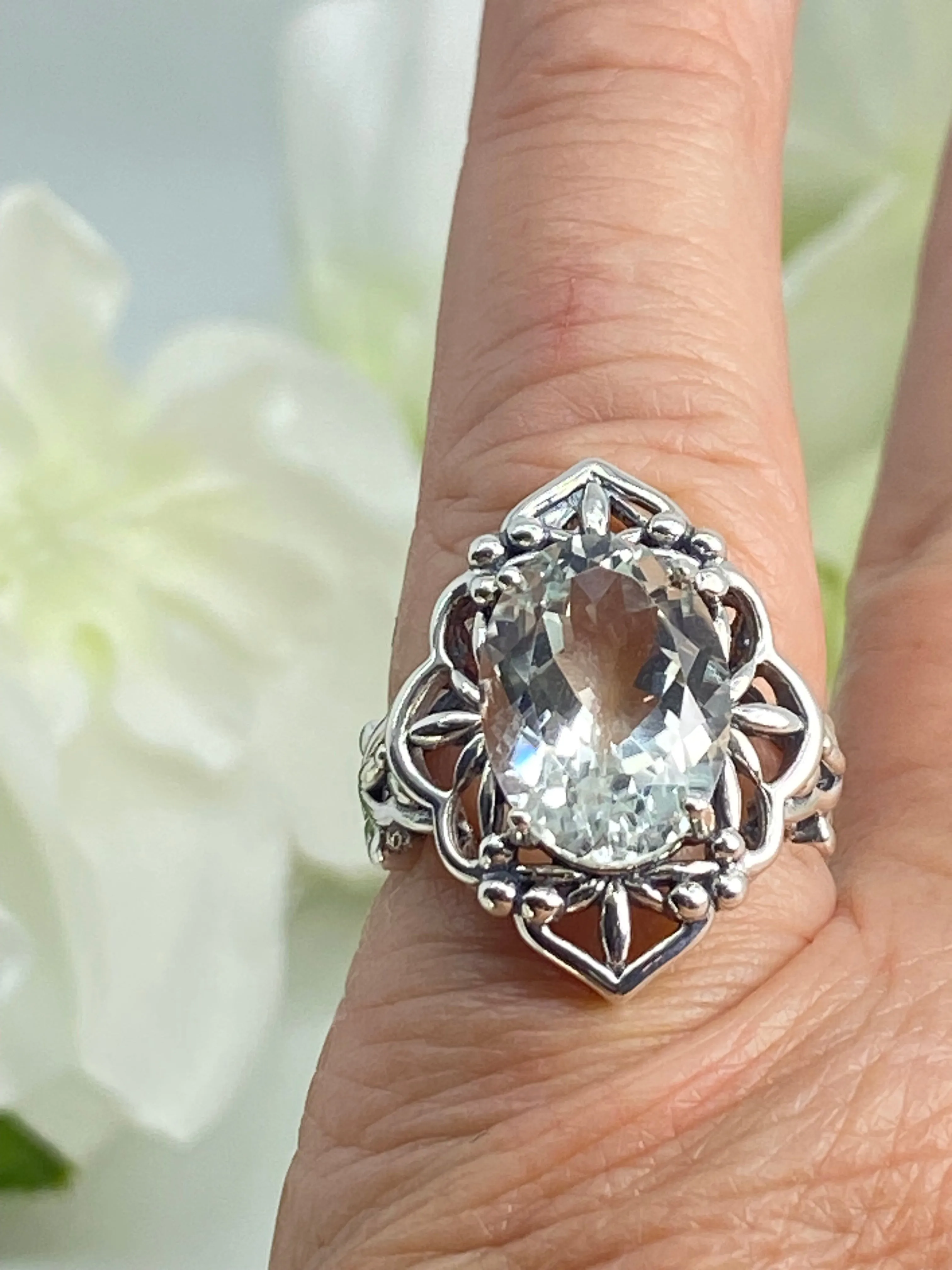 Natural White Topaz Ring, Size 6, Gothic Filigree Ring - Vintage Style Ring D98 - Ready to Ship