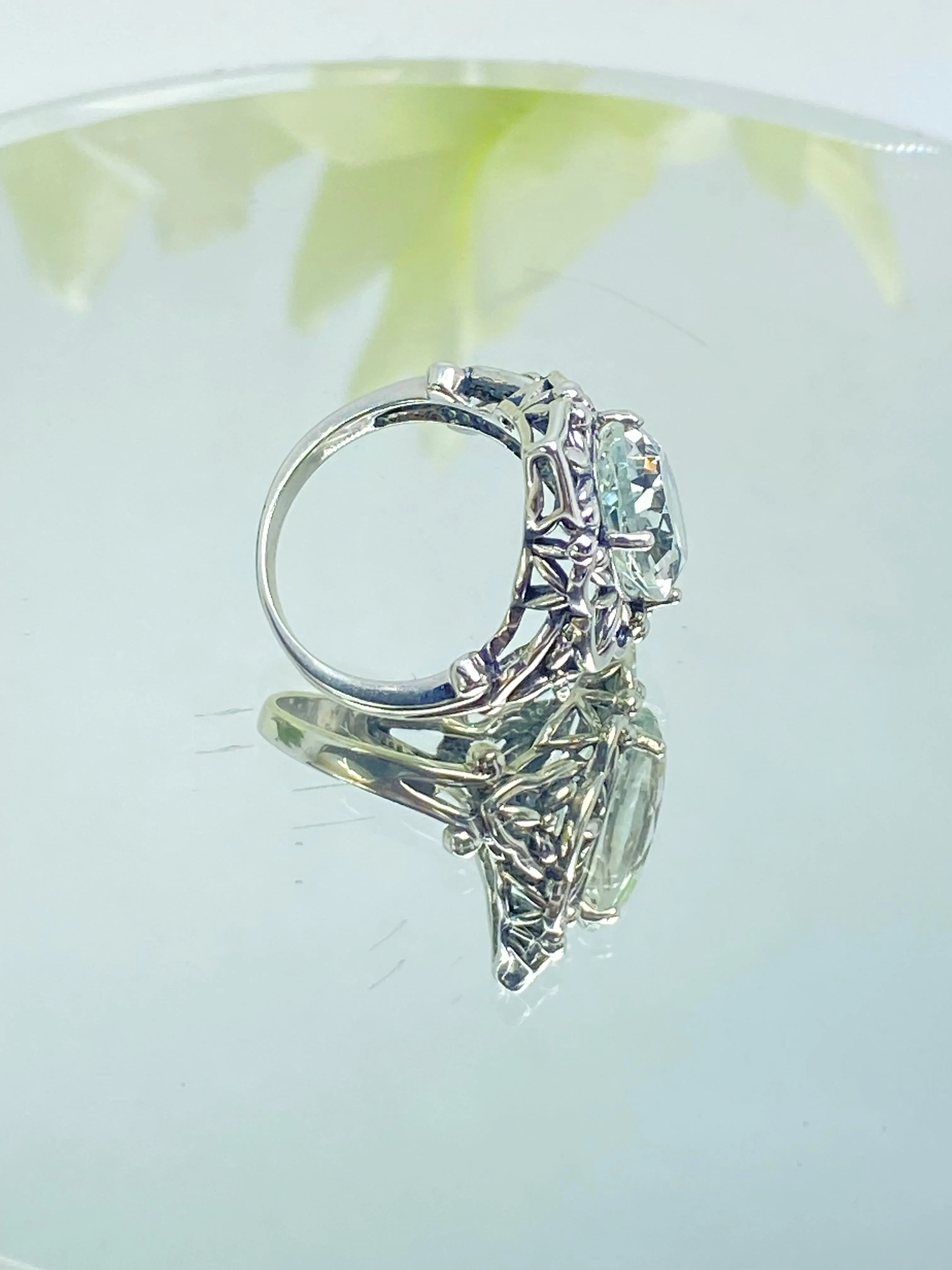 Natural White Topaz Ring, Size 6, Gothic Filigree Ring - Vintage Style Ring D98 - Ready to Ship