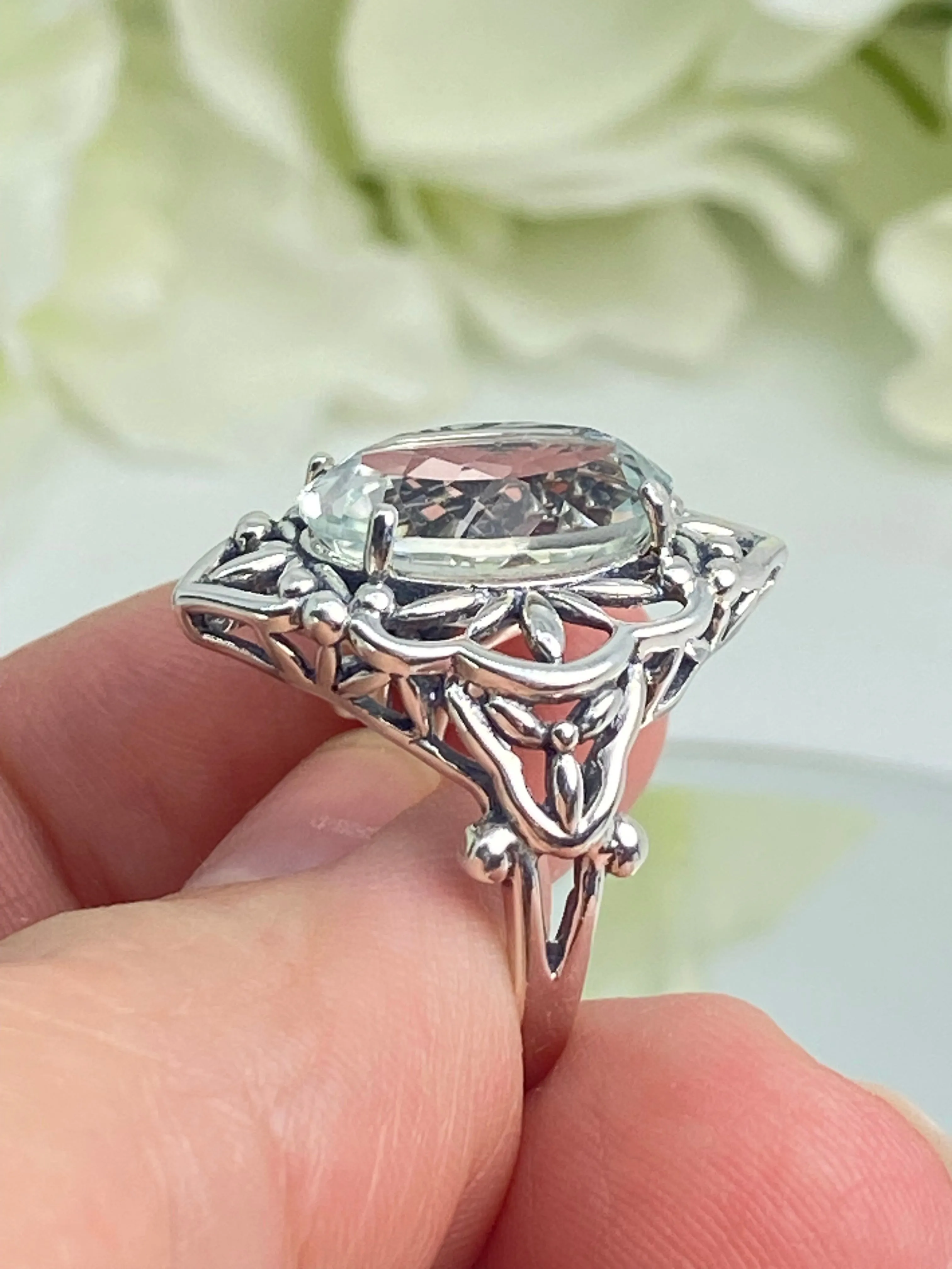 Natural White Topaz Ring, Size 6, Gothic Filigree Ring - Vintage Style Ring D98 - Ready to Ship