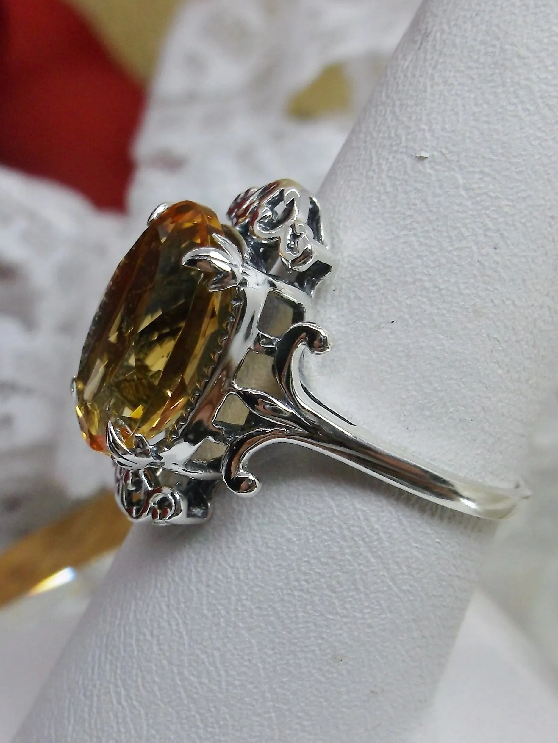 Natural Yellow Citrine Ring, Sterling Silver Filigree, Gothic Jewelry, #D84