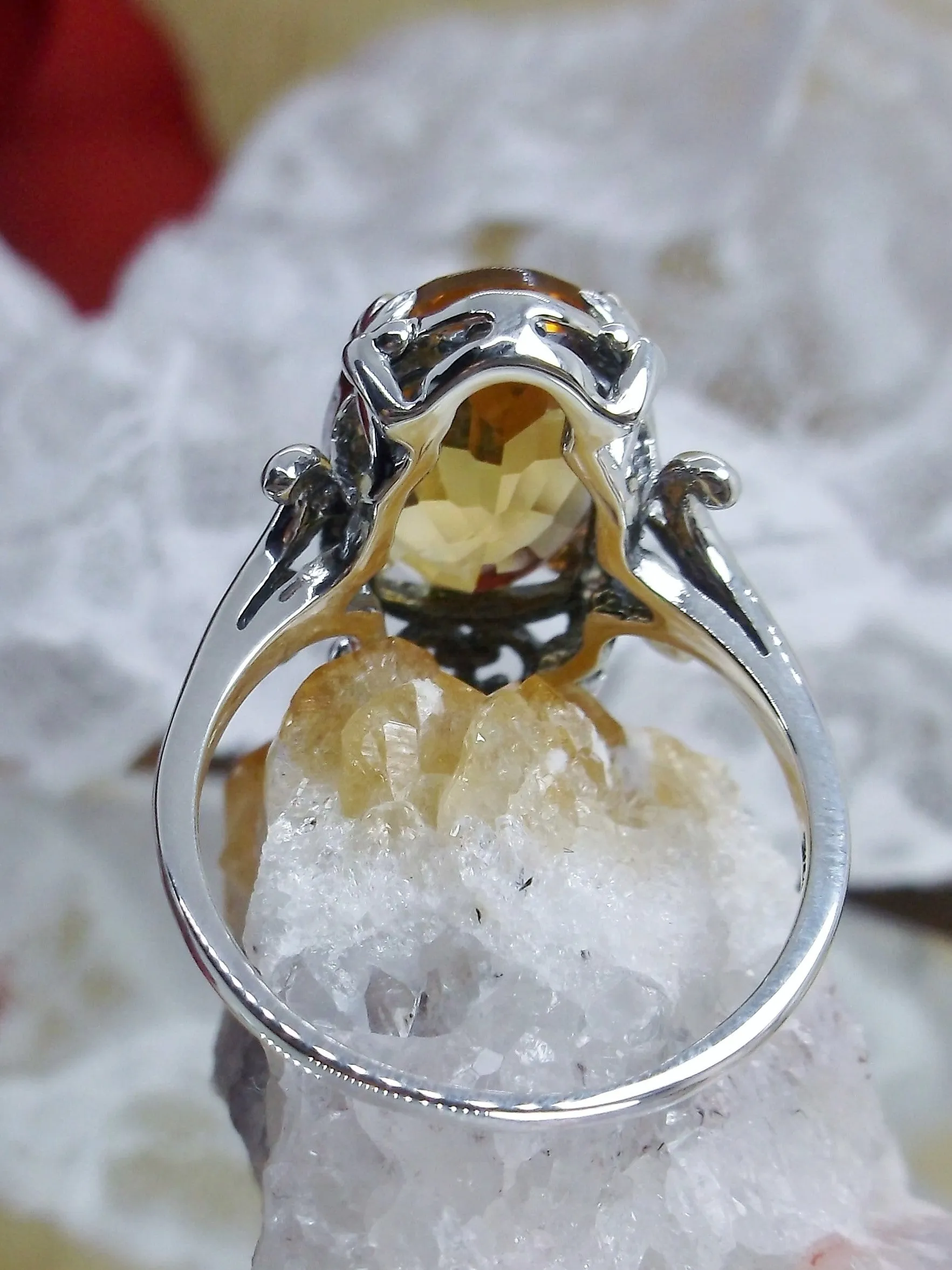Natural Yellow Citrine Ring, Sterling Silver Filigree, Gothic Jewelry, #D84