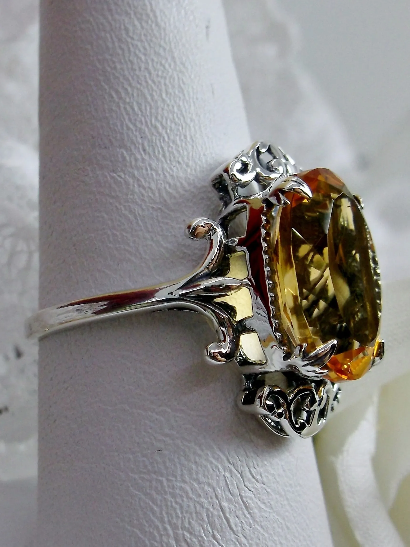 Natural Yellow Citrine Ring, Sterling Silver Filigree, Gothic Jewelry, #D84