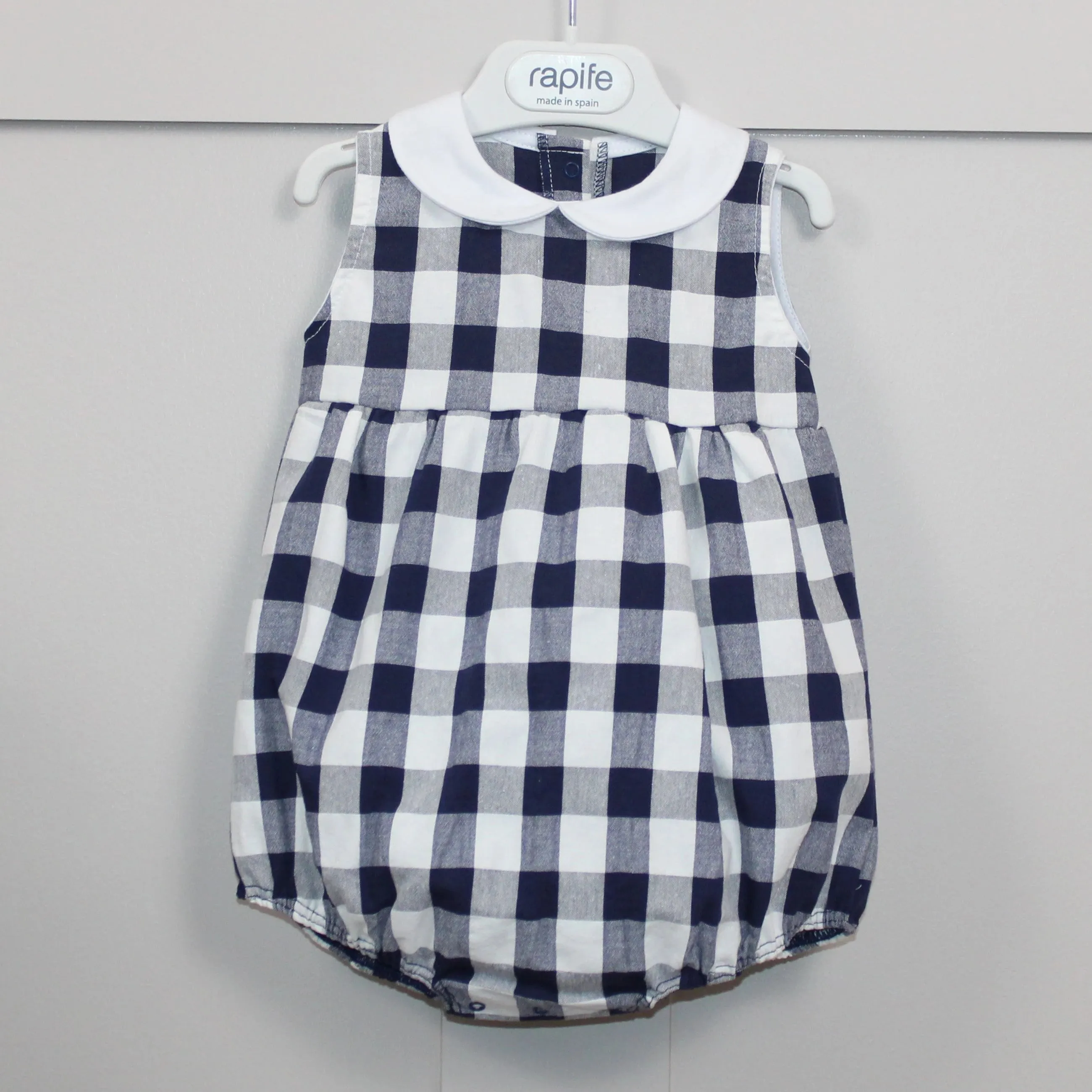 Navy Check Collared Romper