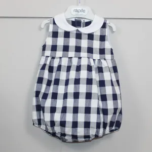 Navy Check Collared Romper