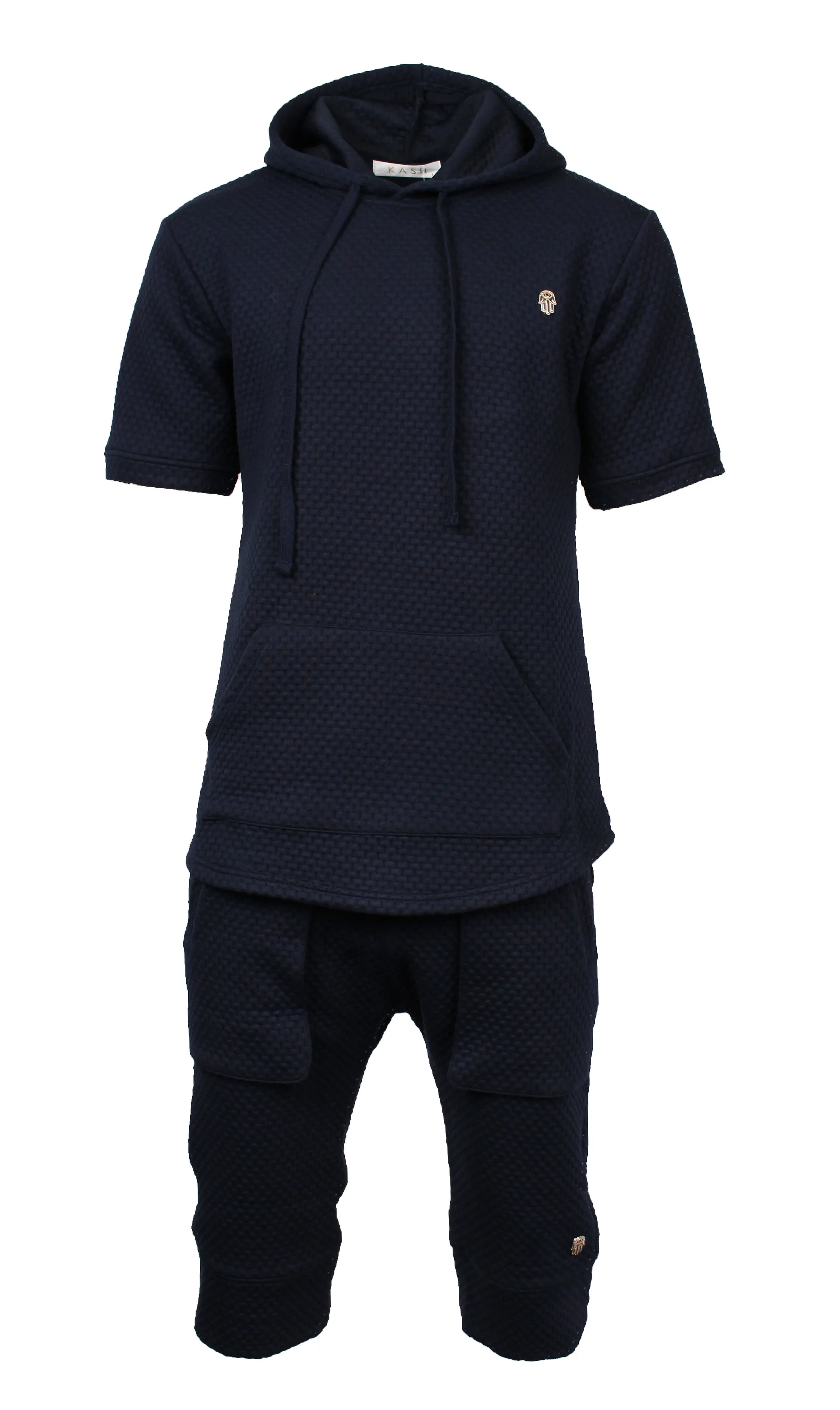 Navy Textured Elongated Shorts