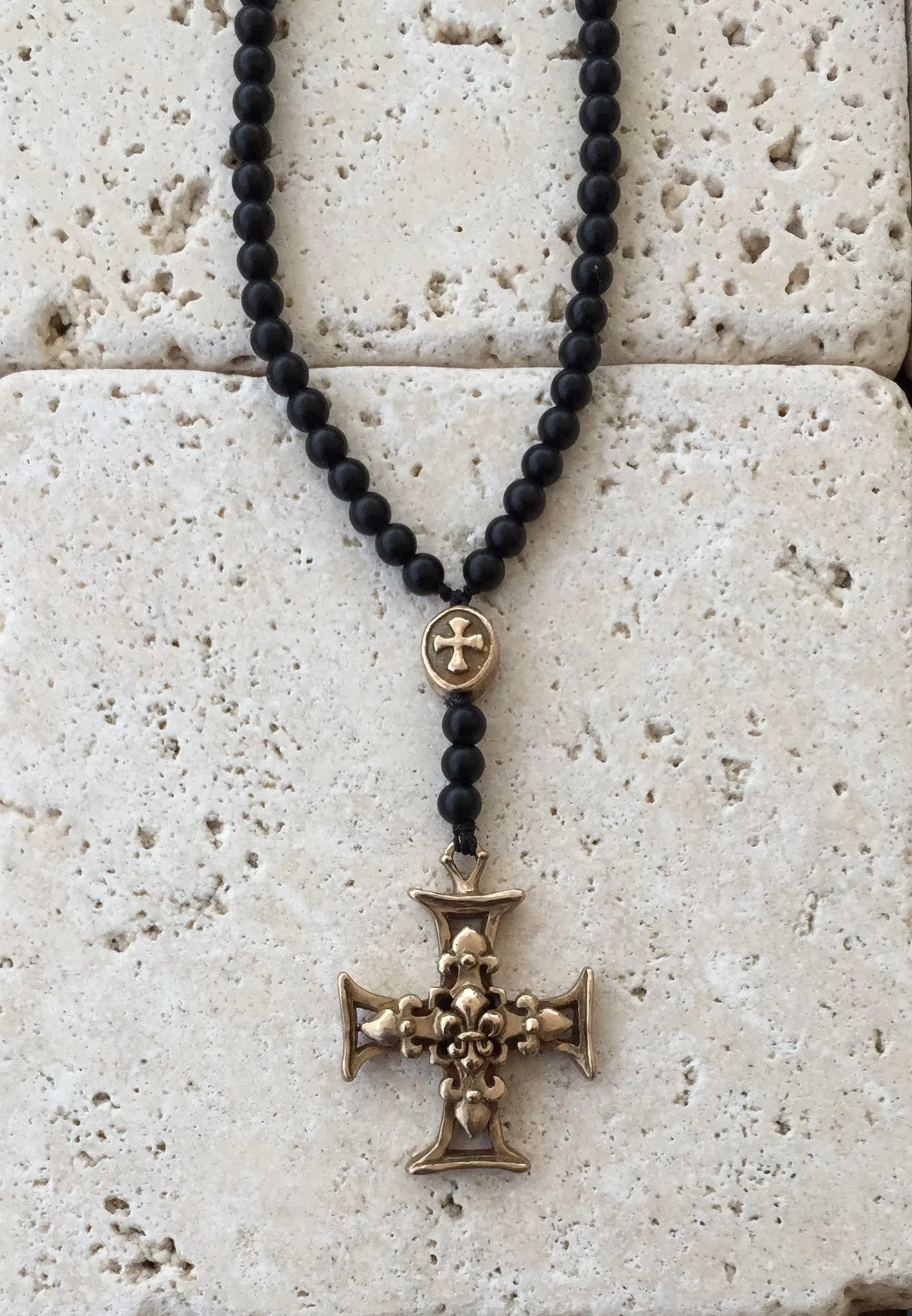 Necklat - Bronze Fleur de Lis Gothic Cross