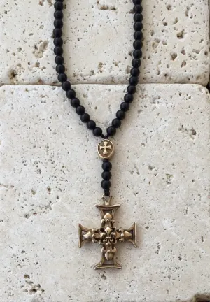 Necklat - Bronze Fleur de Lis Gothic Cross
