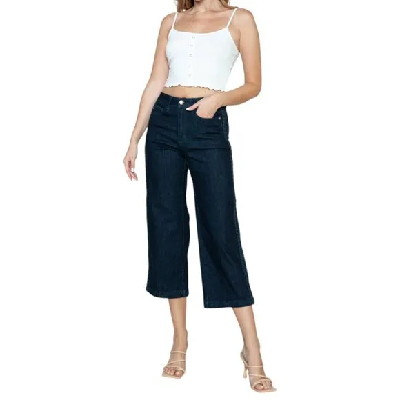 NEW Judy Blue Full Size Side Seam Embroidered Braid Detail Crop Wide Leg Jeans