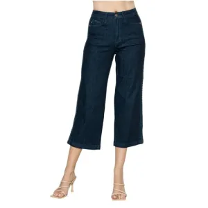 NEW Judy Blue Full Size Side Seam Embroidered Braid Detail Crop Wide Leg Jeans