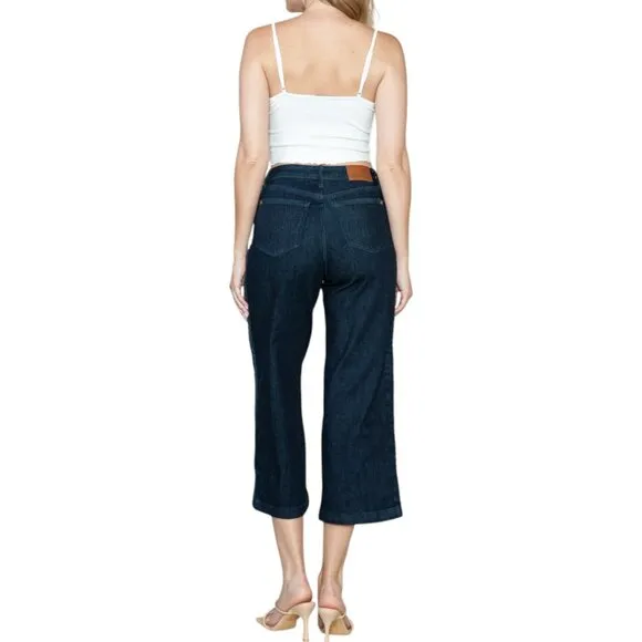 NEW Judy Blue Full Size Side Seam Embroidered Braid Detail Crop Wide Leg Jeans
