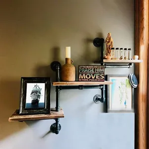 New MBQQ Industrial Bookshelf Pipe Shelves 3 Tiers,Rustic Wood Shelf Wall Mounted,Metal Corner Hung Bracket Shelving Floating Shelves Steampunk Decor