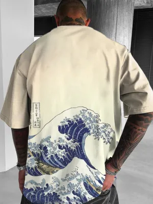 NEW Men's Japanese Ukiyoe Print Short Sleeve T-Shirt, Sz XXXL, Retails $58