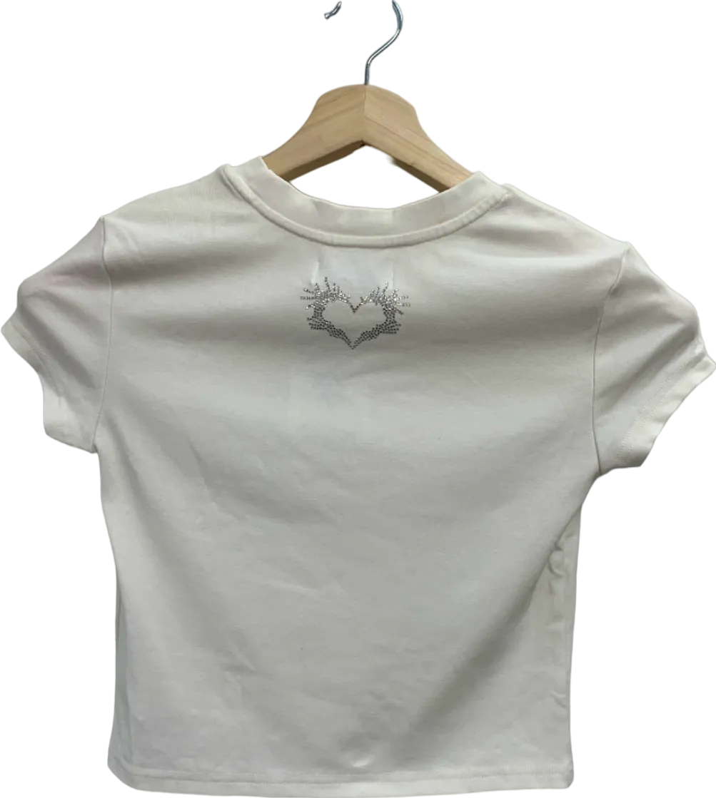 Nila Iliza White Rhinestone Logo T-Shirt UK S