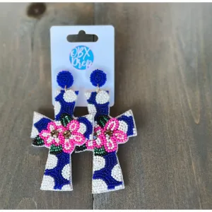 OBX Prep Exclusive! Polka Dot Cross Seed Beaded Dangle Earrings.