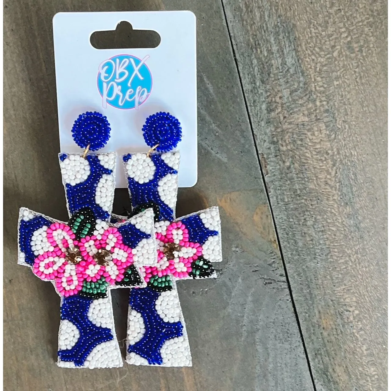 OBX Prep Exclusive! Polka Dot Cross Seed Beaded Dangle Earrings.