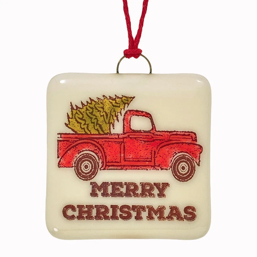 Old Red Truck Christmas Ornament - Hand Painted