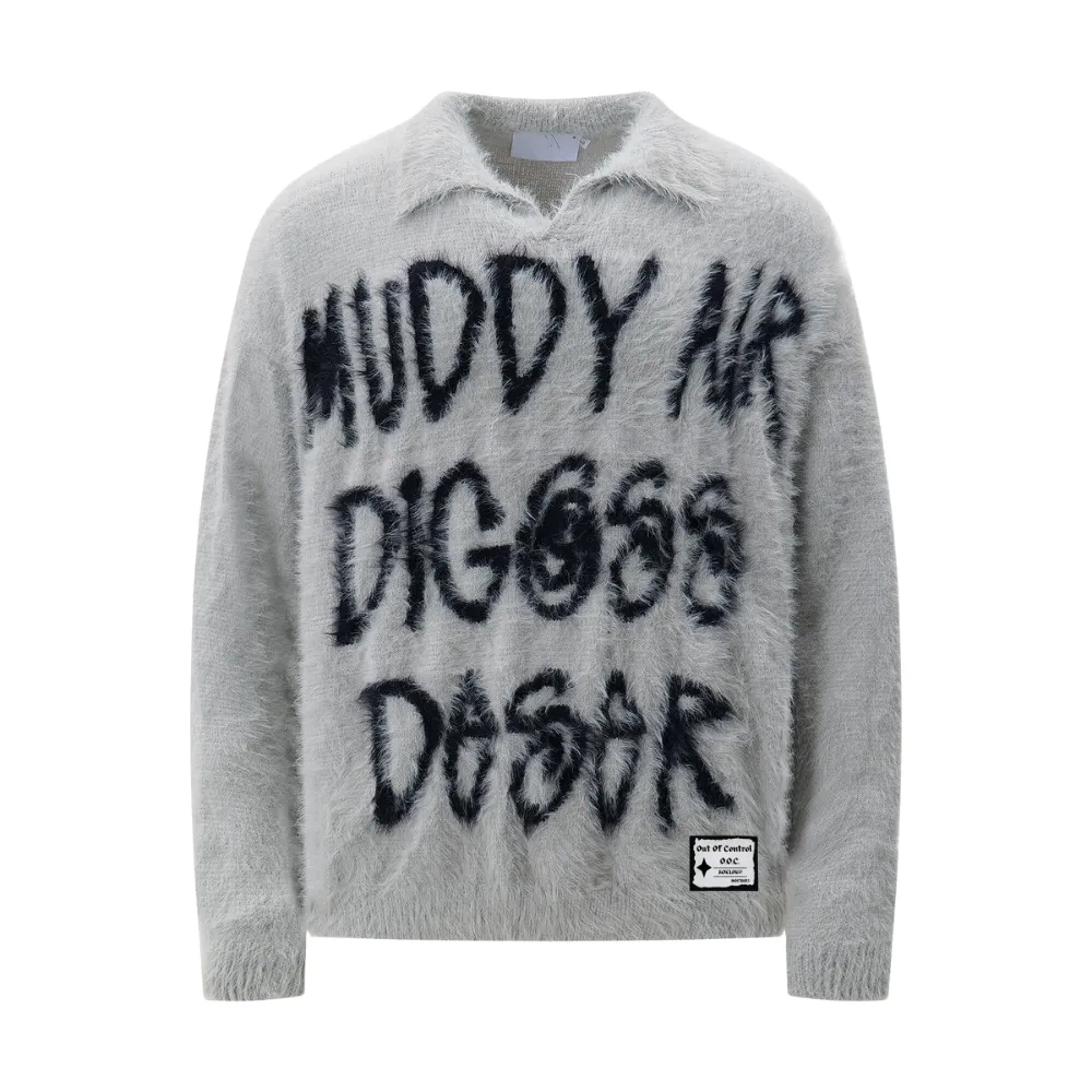 OOC' Vintage Contrast Faux Mink Lettering Sweater