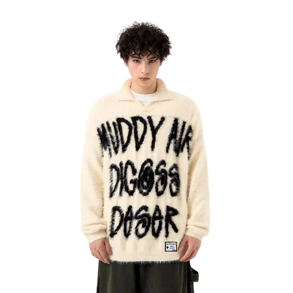 OOC' Vintage Contrast Faux Mink Lettering Sweater