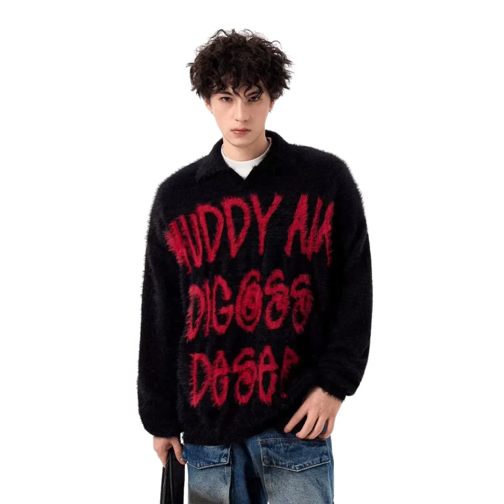 OOC' Vintage Contrast Faux Mink Lettering Sweater