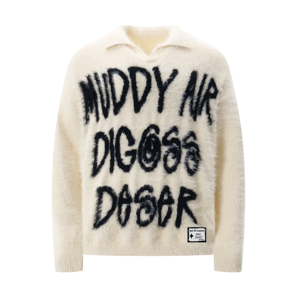 OOC' Vintage Contrast Faux Mink Lettering Sweater