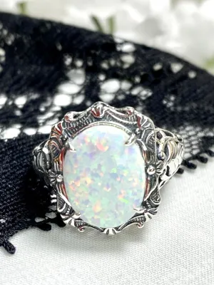 Opal Ring, Oval Art Nouveau Style, Vintage Sterling Silver Filigree Ring, Beauty Ring, D229