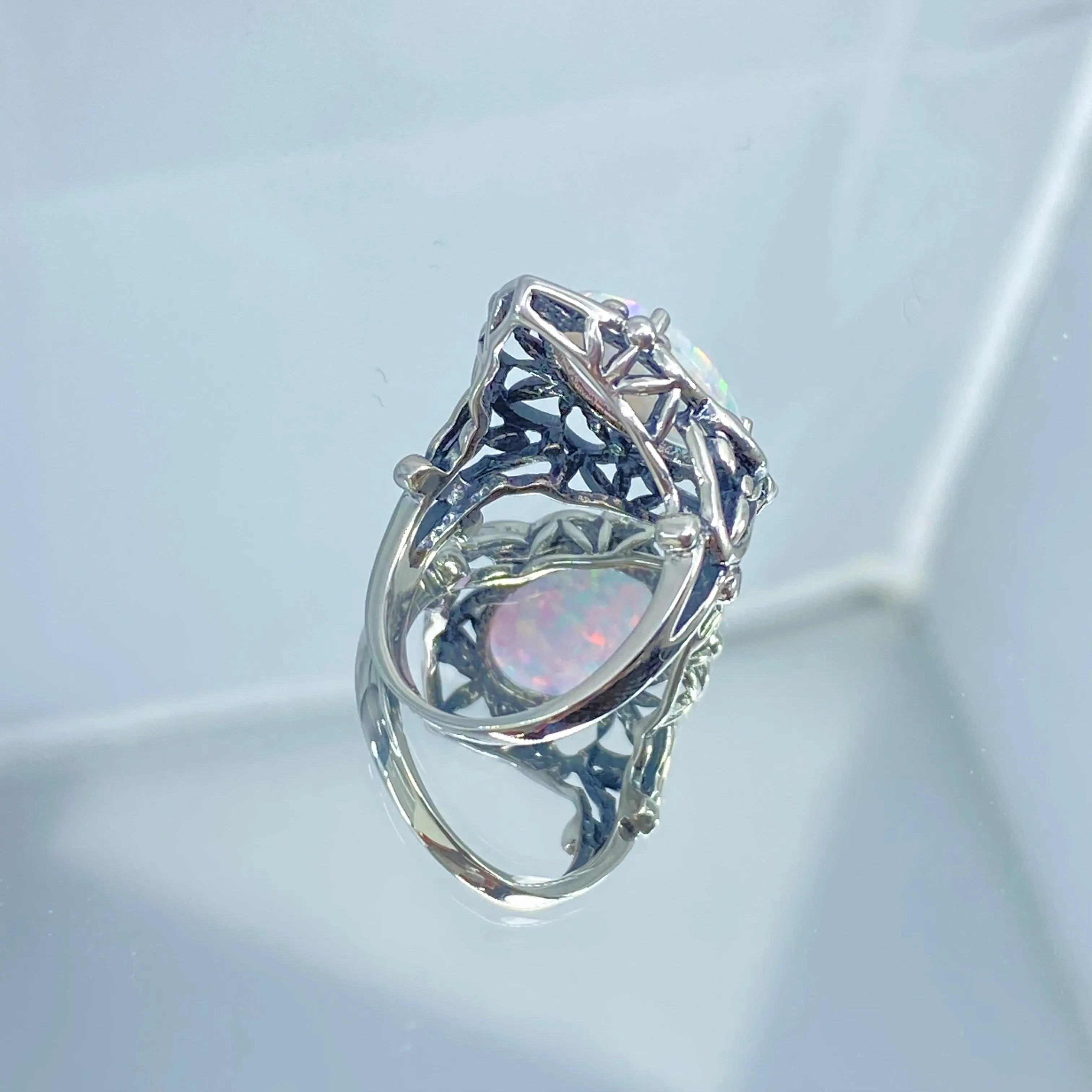 Opal Ring, Size 6, Gothic Filigree Ring - Vintage Style Ring D98 - Ready to Ship