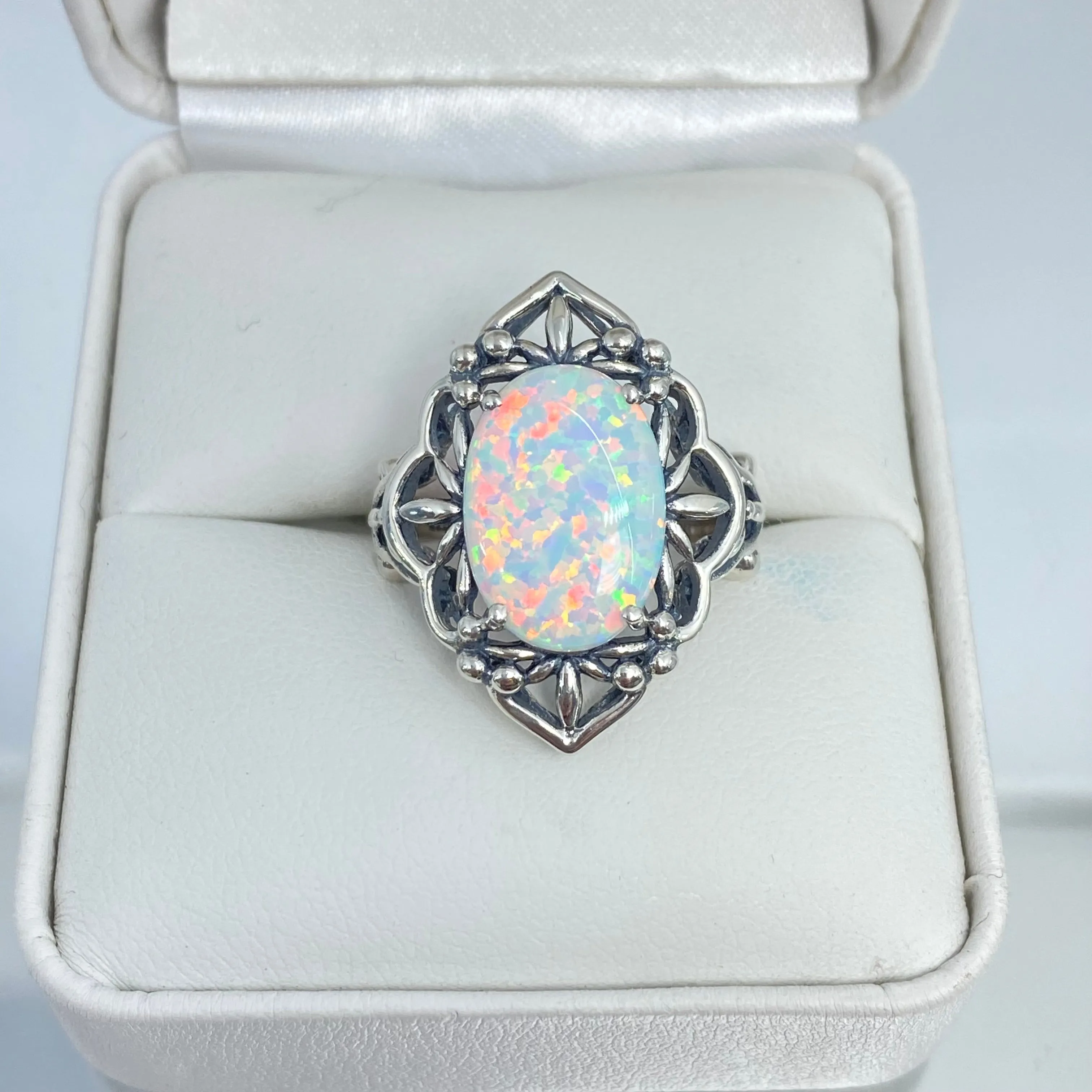 Opal Ring, Size 6, Gothic Filigree Ring - Vintage Style Ring D98 - Ready to Ship