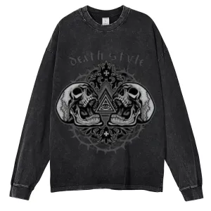 Oversized Vintage Washed Gothic Death Style Graphic Sweatshirt