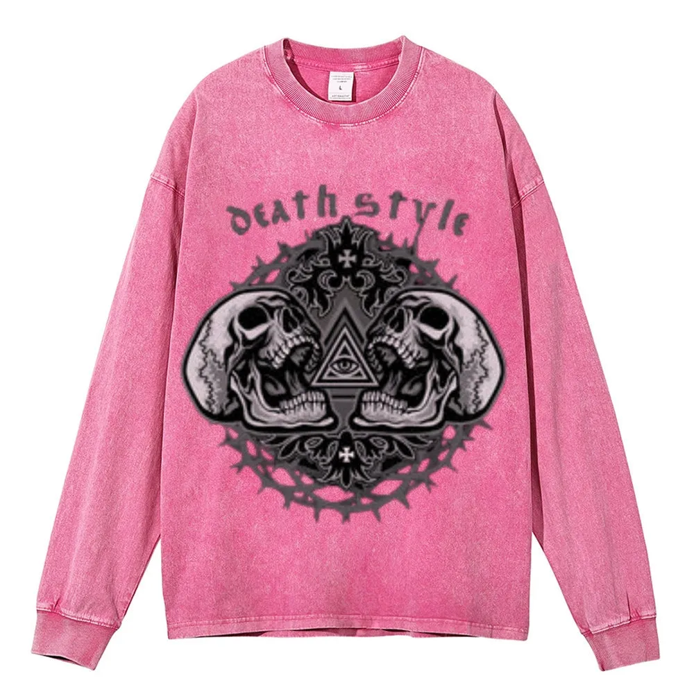 Oversized Vintage Washed Gothic Death Style Graphic Sweatshirt