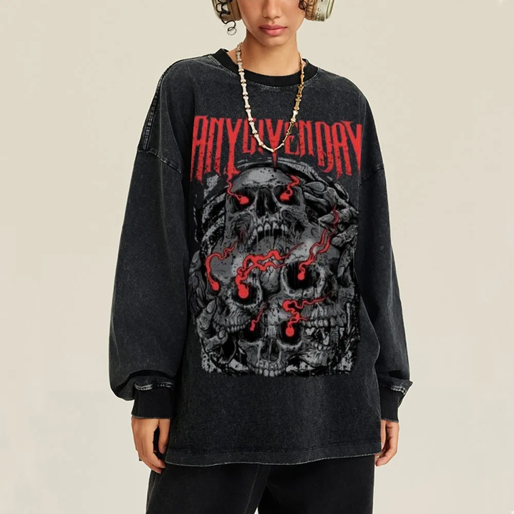 Oversized Vintage Washed Gothic Grunge Graphic Sweatshirt