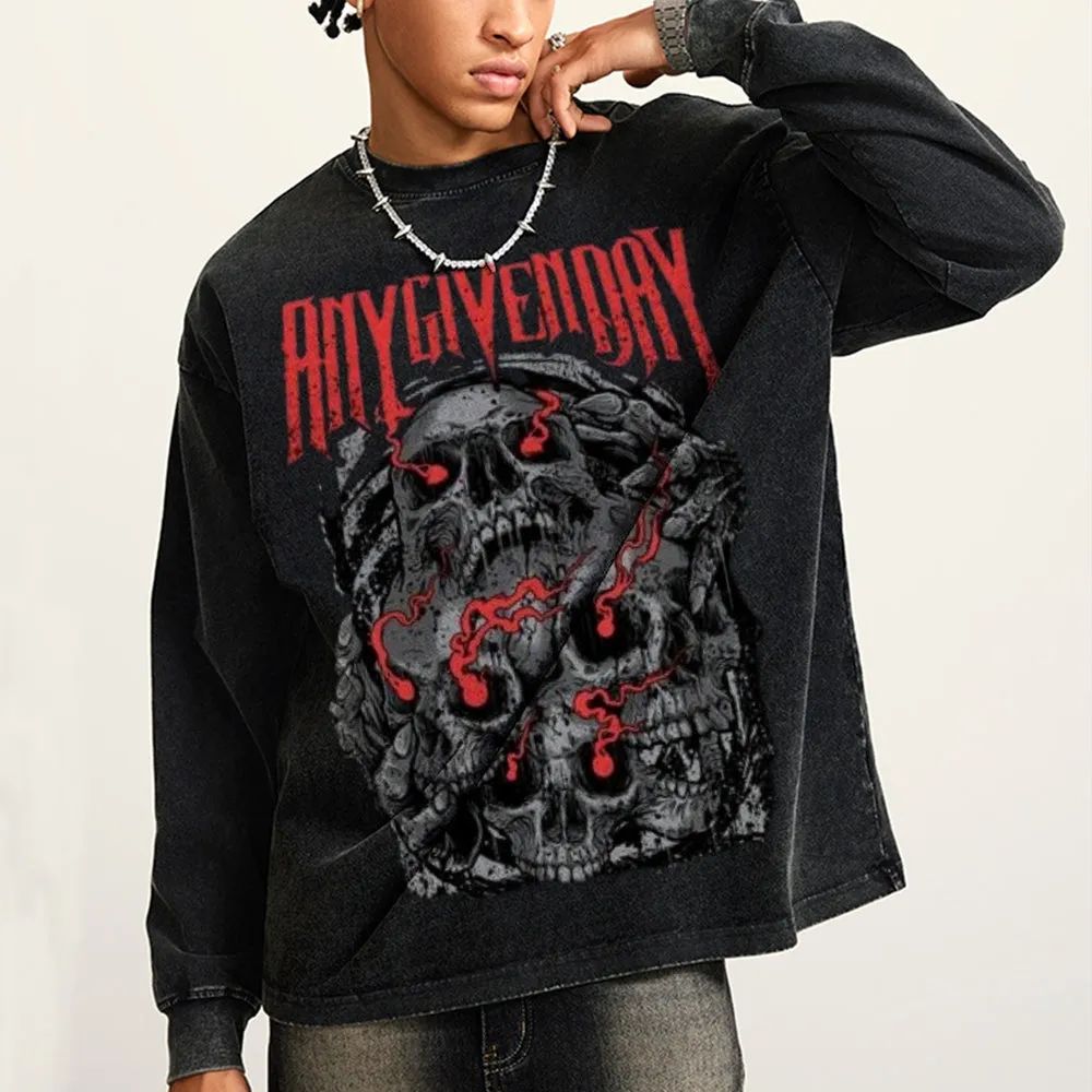 Oversized Vintage Washed Gothic Grunge Graphic Sweatshirt