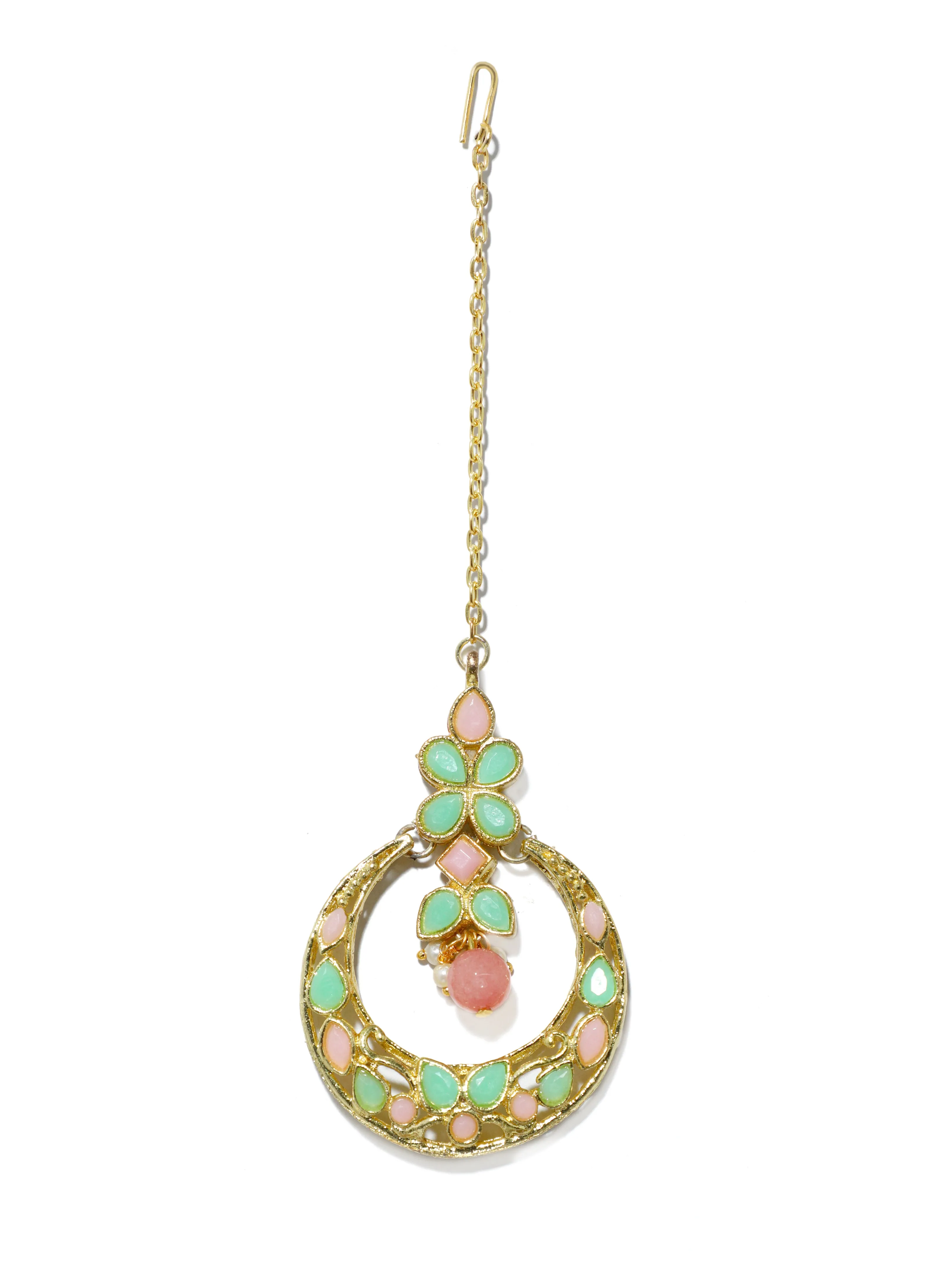 Peach & Lime Green Stones Studded Kundan Choker Necklace Set