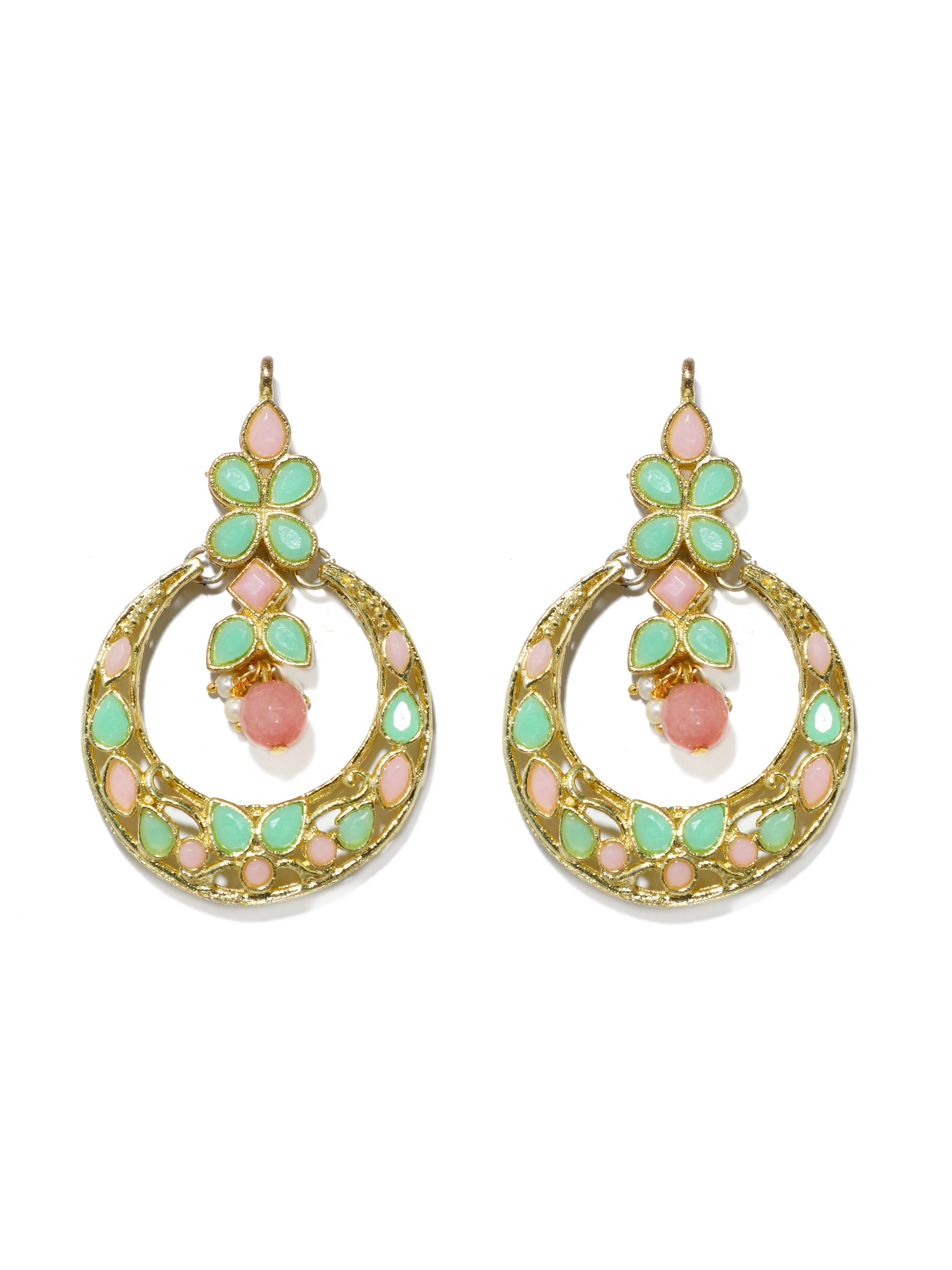 Peach & Lime Green Stones Studded Kundan Choker Necklace Set