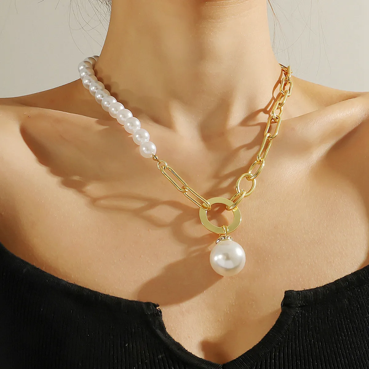 Pearl & 18K Gold-Plated Patchwork Cable Chain Pendant Necklace
