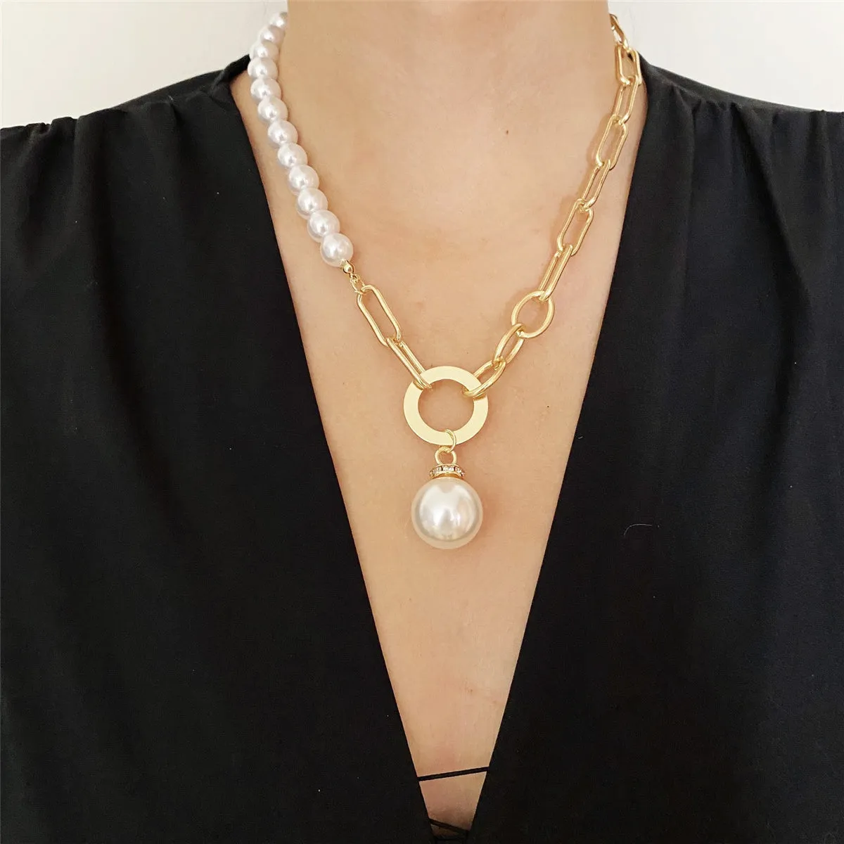 Pearl & 18K Gold-Plated Patchwork Cable Chain Pendant Necklace