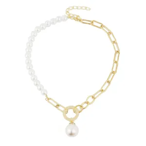 Pearl & 18K Gold-Plated Patchwork Cable Chain Pendant Necklace