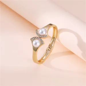 Pearl & Cubic Zirconia 18K Gold-Plated Fan-End Bangle