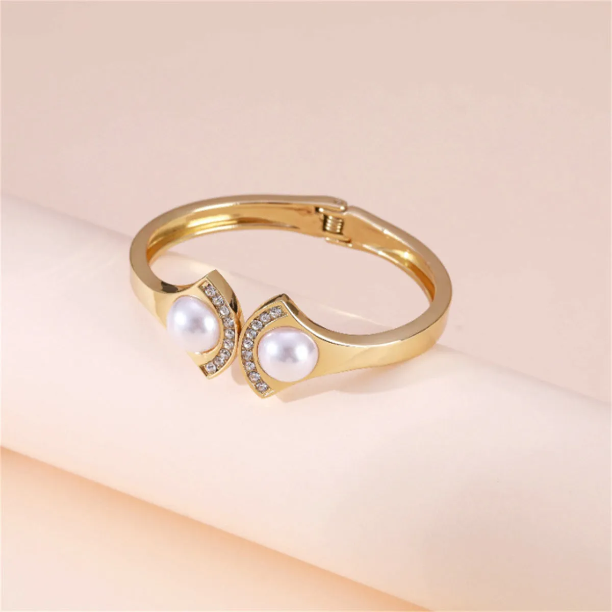Pearl & Cubic Zirconia 18K Gold-Plated Fan-End Bangle