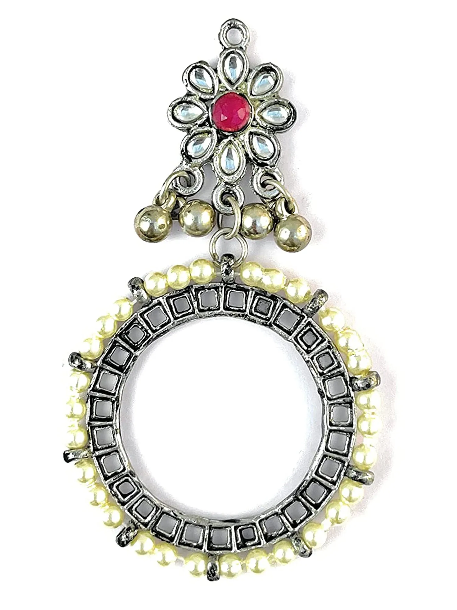 Pearl Studded Oxidised Silver Hoop Earrings