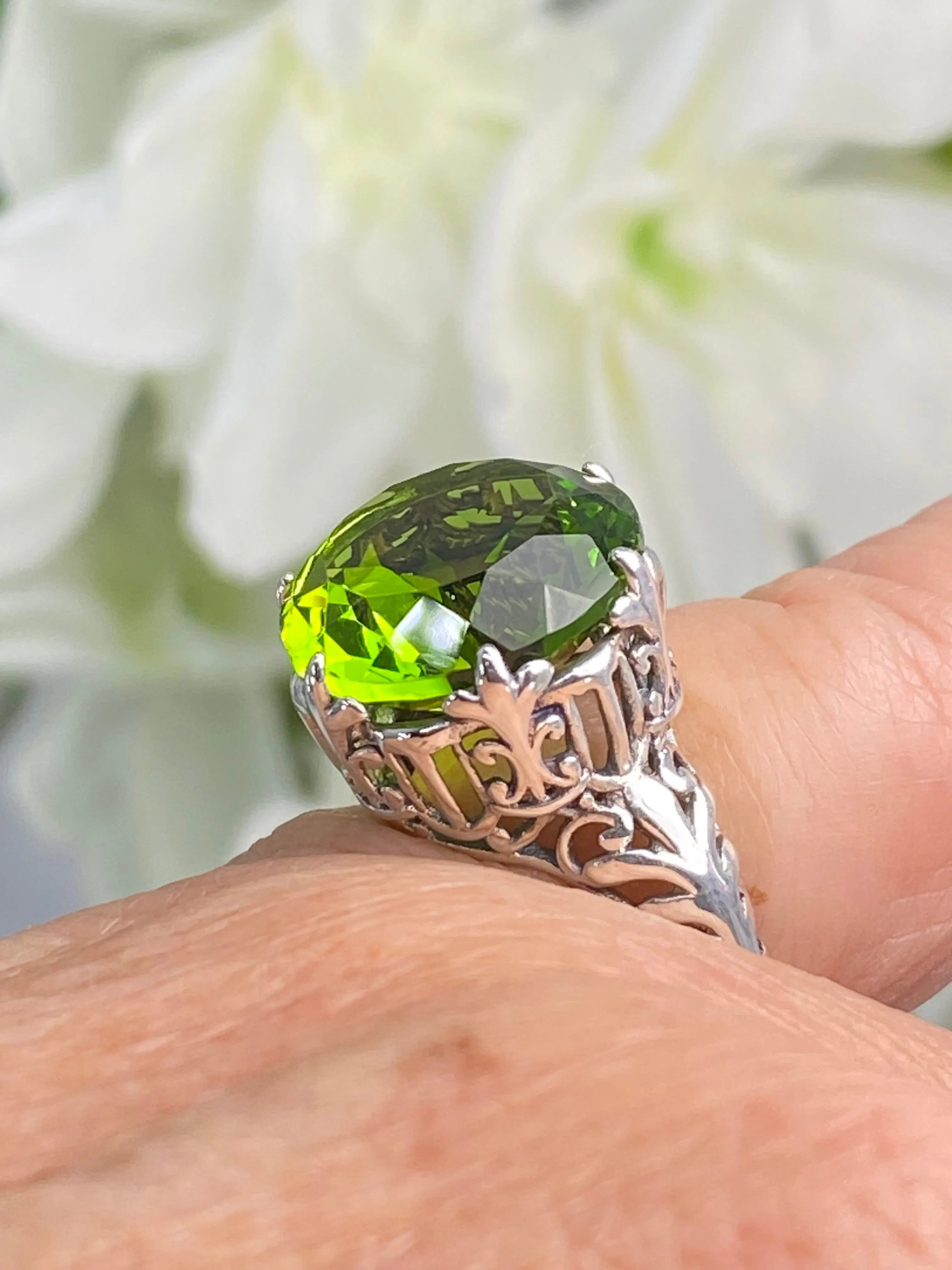 Peridot Ring, Size 7, Romantic Gothic Jewelry #D123 - Ready to Ship