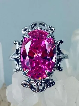 Pink CZ Ring, Oval Gem, Gothic Vintage Style Jewelry, #D84