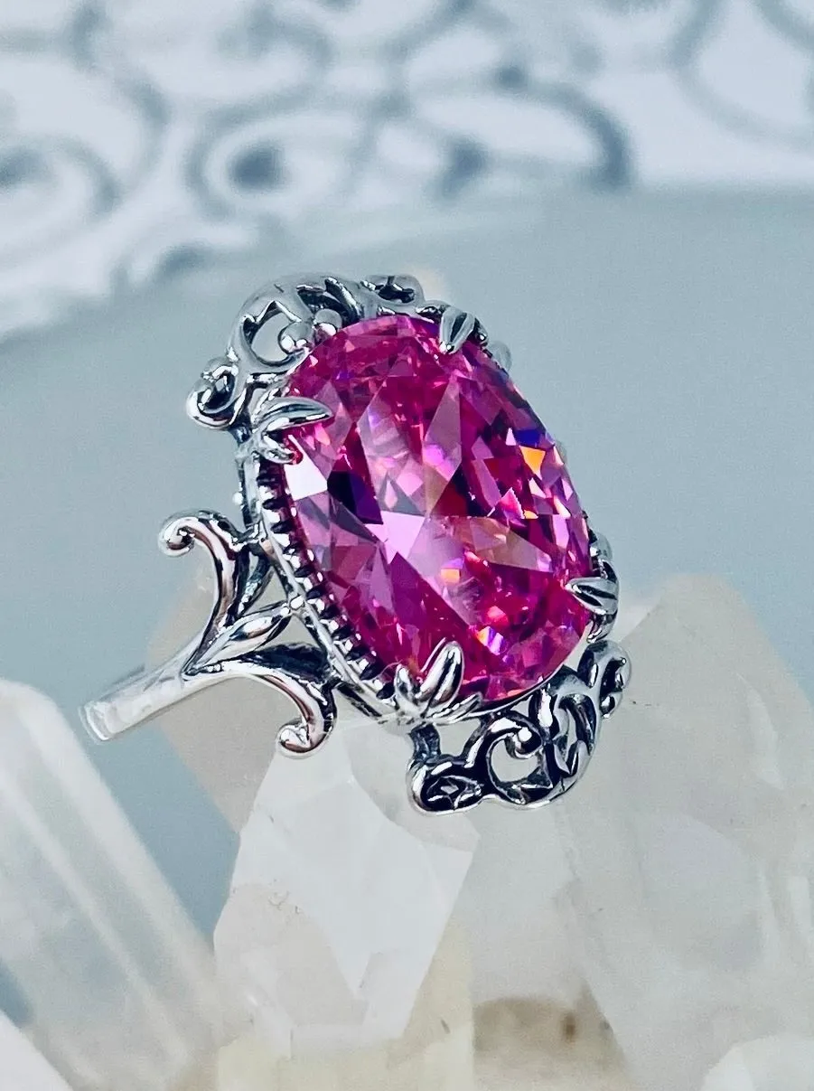 Pink CZ Ring, Oval Gem, Gothic Vintage Style Jewelry, #D84