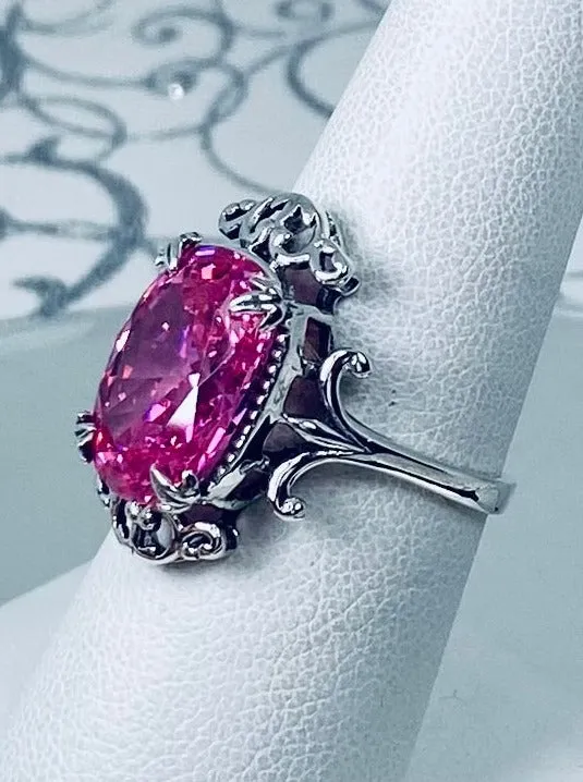 Pink CZ Ring, Oval Gem, Gothic Vintage Style Jewelry, #D84