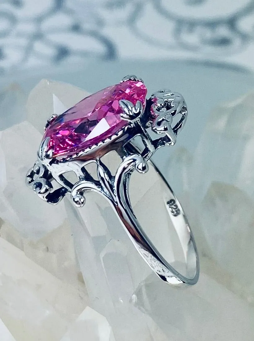 Pink CZ Ring, Oval Gem, Gothic Vintage Style Jewelry, #D84