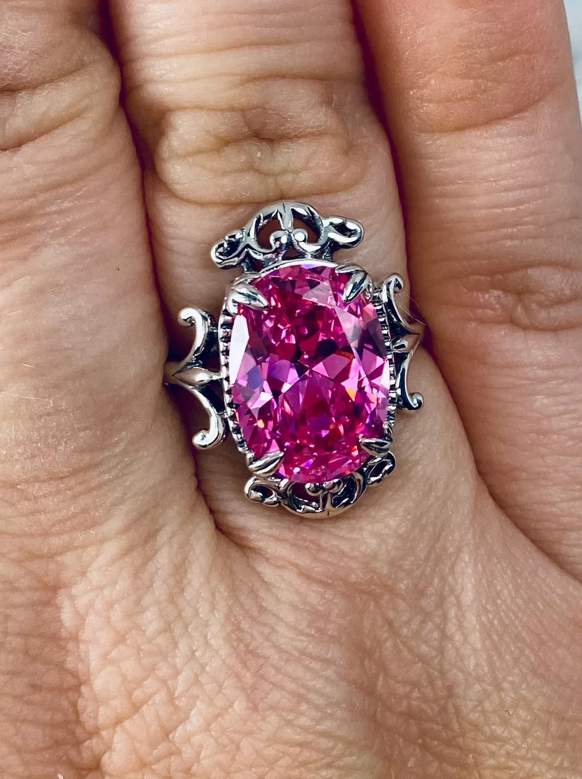 Pink CZ Ring, Oval Gem, Gothic Vintage Style Jewelry, #D84