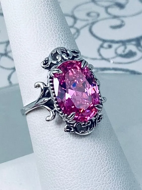 Pink CZ Ring, Oval Gem, Gothic Vintage Style Jewelry, #D84
