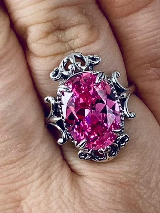 Pink CZ Ring, Oval Gem, Gothic Vintage Style Jewelry, #D84
