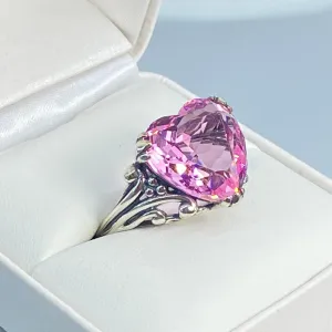 Pink Ring, Size 8, Heart Gem, Art Deco Jewelry #D213 - Ready to Ship